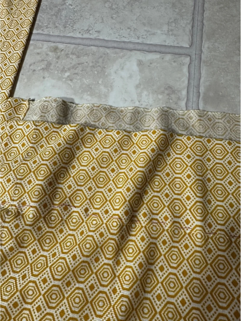 Vintage 70s Mid-Century Panel Geometric Woven Jacquard 1 Pr Gold Hexagon Drapes
